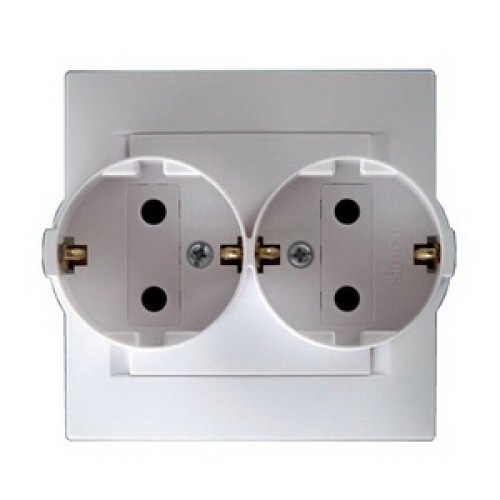 Розетка двойная 2*2Р+Е Schuko  со шторками  IP44  16А  250В  винтовой зажим  белый