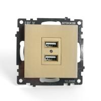 Розетка 2-местная USB (механизм), STEKKER, GLS10-7115-08, 250В, 2,1А, серия Катрин, золото