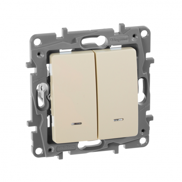 Legrand Etika Сл.кость Выключатель 2-х клавишный с подсветкой  10А  винт. клем.