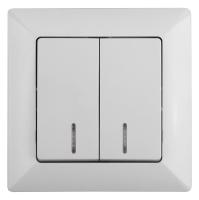 Выключатель Intro Solo 4-105-01 двухклавишный с подсветкой, 10А-250В, IP20, СУ, белый