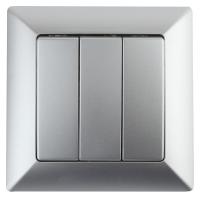 4-106-03 Intro Выключатель тройной, 10А-250В, СУ, Solo, алюминий (10/200/2400)
