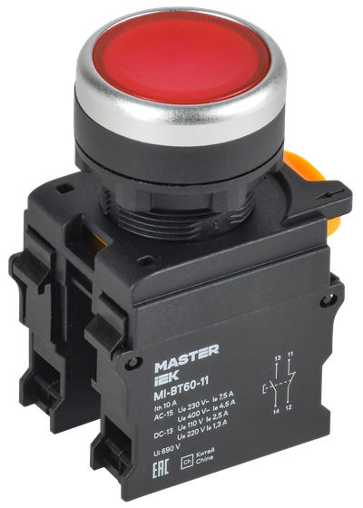 Кнопка d=22мм 1NO+1NC красная MASTER IEK