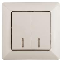 Выключатель Intro Solo 4-105-02 двухклавишный с подсветкой, 10А-250В, IP20, СУ, слоновая кость