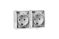 Розетка двойная 2Р+Е Schuko с крышками полупр.  IP54  16А 250В  винтовой зажим  S15A  белый