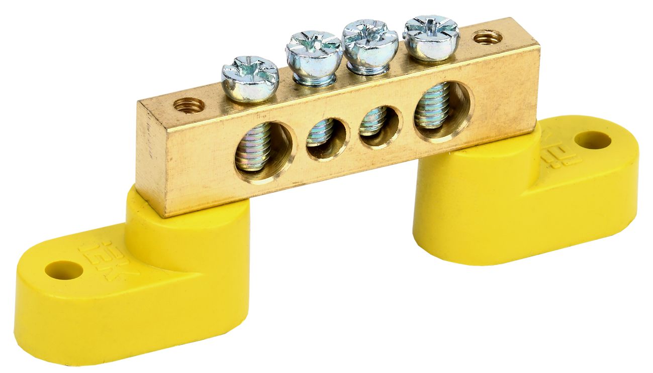 Шина PE "земля" на двух угловых изоляторах ШНИ-8х12-4-У2-Ж IEK