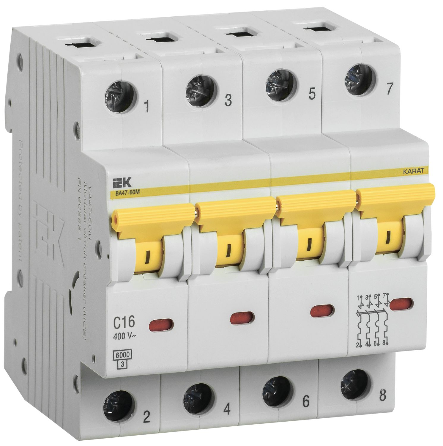 Автоматический выключатель ВА47-60M 4Р 16А 6кА С IEK