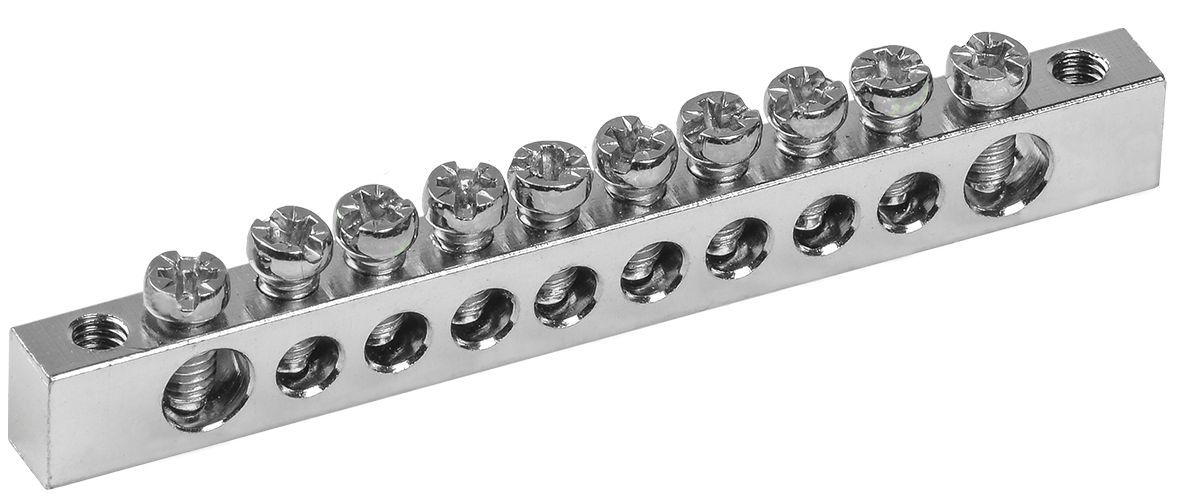 Шина PEN "земля-ноль" 6х9мм 10/2 с никелевым покрытием (10групп/крепеж по краям) IEK