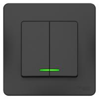 BLANCA С/У 2-клавишный ВЫКЛЮЧАТЕЛЬ (сх.5) с подсв., 10А, 250В, АНТРАЦИТ