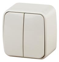 3-104-02 Intro Выключатель двойной, 10А-250В, IP20, ОУ, Polo, сл.кость (18/360/4320)