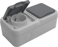 Розетка 2-я с защитной крышкой, 2К+З, накладная, цвет серый, IP55, серия W55