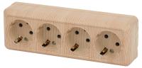 Розетка Intro Quadro 2-208-11 с заземлением четырехместная 4х2P+E, 16А-250В, IP20, ОУ, сосна