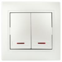 Выключатель Intro Plano 1-105-06 двухклавишный с подсветкой, 10А-250В, IP20, СУ, перламутр