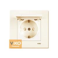 90960112 Розетка с з/к с крышкой крем VIKO Karre