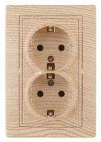 1-205-11 Intro Розетка 2X2P+E Schuko, 16А-250В, IP20, СУ, Plano, сосна (10/100/1200)