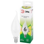 LED BXS-6W-830-E14 GL  Лампа светодиодная ЭРА GREEN LINE LED BXS-6W-830-E14 GL 6Вт свеча на ветру теплый свет E14