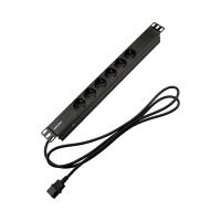 Блок распределения питания для 19" шкафов, горизонтальный, 6 розеток СЕЕ 7/4, 10A, без выкл, алюм корп, шнур 2м, вилка C14 REXANT