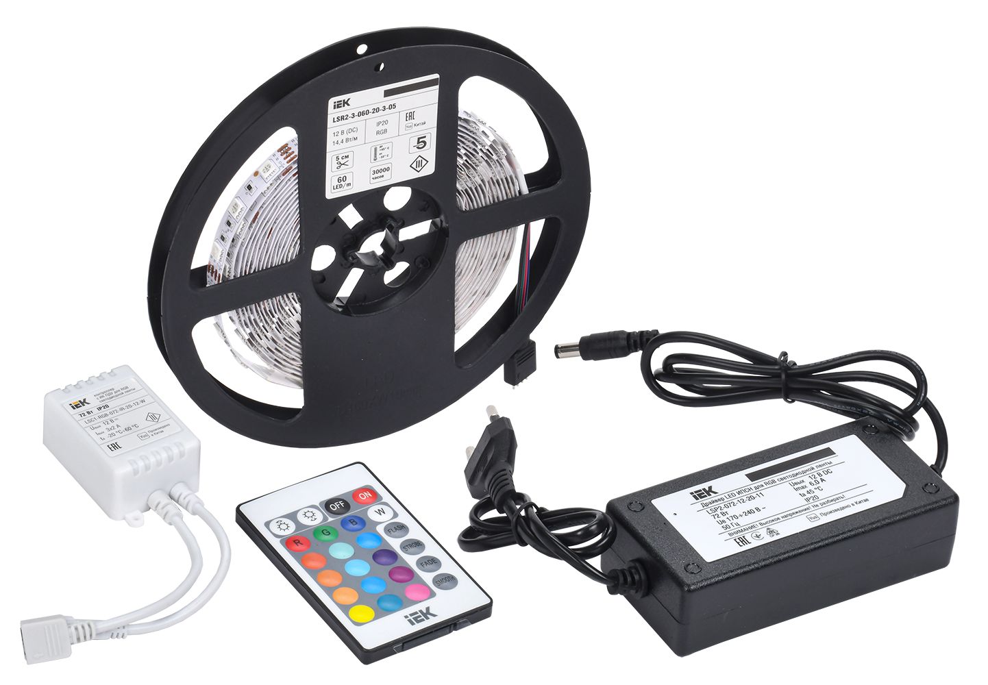 Комплект светодиодной подсветки "Сделай сам" (лента LED 5м LSR-5050RGB60-14,4-IP20-12В + драйвер + контроллер) IEK