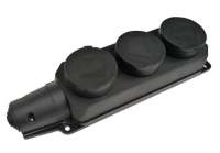 Розетка тройная с заземлением каучук с заглушками 16А IP44 черная 9323 IN HOME