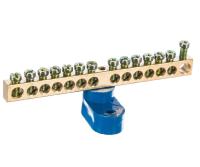 Шина "N" нулевая 6х9мм 14/1 (14 групп/крепеж по центру) с одним угловым изолятором (10 шт/уп) Промрукав