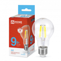 Лампа сд LED-A60-deco 9Вт 230В Е27 6500К 1040Лм прозрачная IN HOME