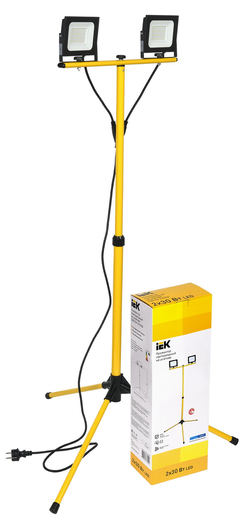 Прожектор светодиодный СДО 06-2x30Ш штатив 6500К IP65 черный IEK