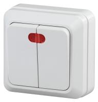 2-105-01 Intro Выключатель двойной с подсветкой, 10А-250В, IP20, ОУ, Quadro, белый (10/200/3600)