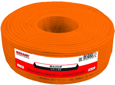 Кабель коаксиальный RG-6U нг(А)-HF, Cu/Al/Cu, 64%, 75Ом, 100м, INDOOR, оранжевый REXANT