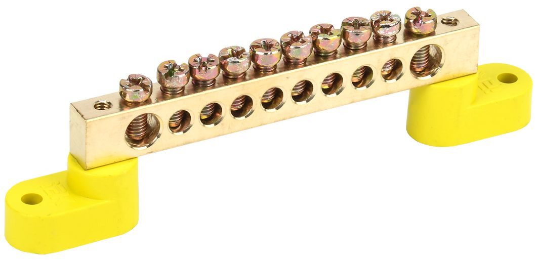 Шина PE "земля" на двух угловых изоляторах ШНИ-8х12-10-У2-Ж IEK