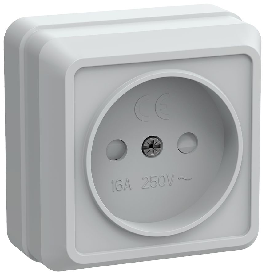 Розетка 1-местная для открытой установки РСш20-2-ОБ без заземляющего контакта с защитной шторкой 10А ОКТАВА белый IEK
