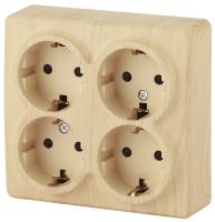 11-2211-11 ЭРА Розетка 4х2P+E Schuko со шторками, 16A-250В, IP20, ОУ, Эра Эксперт, сосна (8/80/1280)