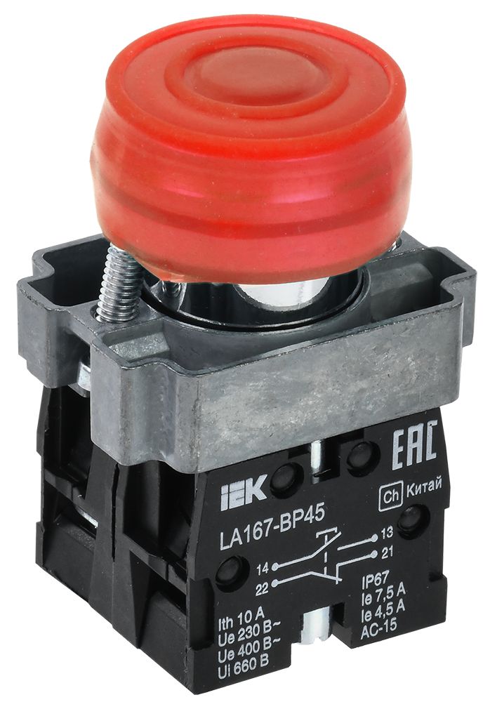 Кнопка управления LA167-BP45 d=22мм 1з+1р красная IEK