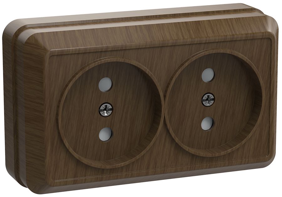 Розетка 2-местная для открытой установки РС22-2-ОД без заземляющего контакта 10А ОКТАВА дуб IEK
