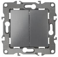 12-1004-12 ЭРА Выключатель двойной, 10АХ-250В, IP20, без м.лапок, Эра12, графит (10/100/2500)