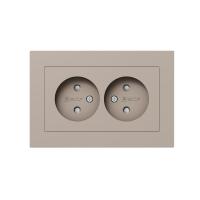 Механизм розетки двойной, 16А, без заземления, со шторками, с рамкой, кремовый Эпика EKF