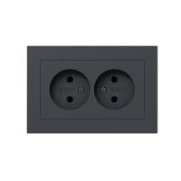 Механизм розетки двойной, 16А, без заземления, без шторок, с рамкой, графит Эпика EKF