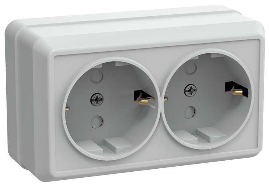 Розетка 2-местная для открытой установки РСш22-3-ОБ с заземляющим контактом с защитной шторкой 16А ОКТАВА белый IEK