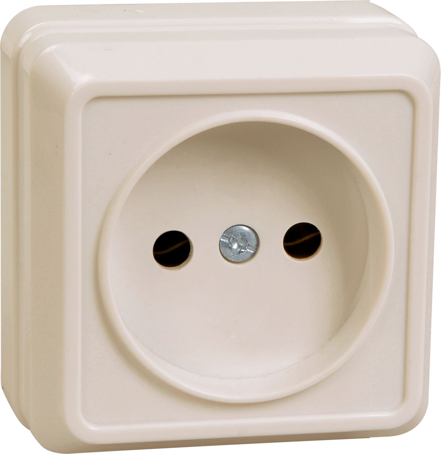 Розетка 1-местная для открытой установки РС20-2-ОКм без заземляющего контакта 10А ОКТАВА кремовый IEK