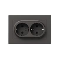 Механизм розетки двойной, 16А, с заземлением, со шторками, с рамкой, мокко Эпика EKF