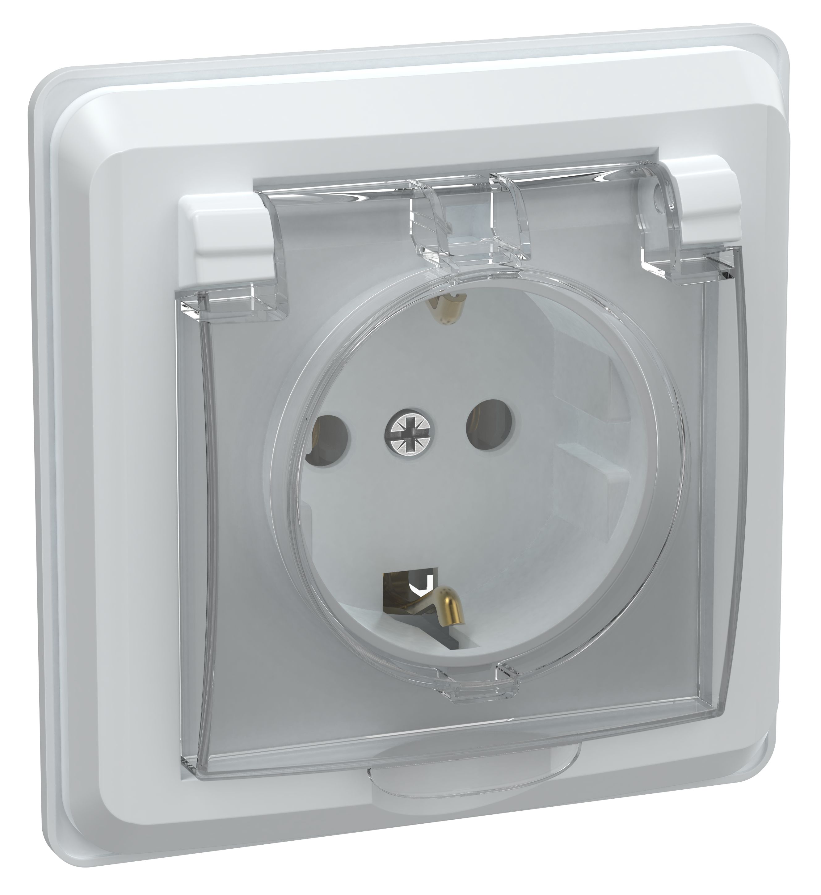 Розетка 1-местная РСбш10-3-ВБ с заземляющим контактом с защитной шторкой и крышкой 16А IP44 ВЕГА белый IEK