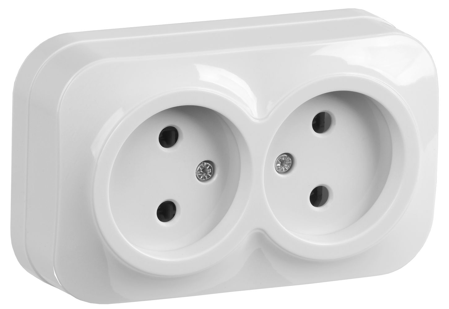 Розетка двухместная для открытой установки РС22-2-ХБ без заземления 10А GLORY белый IEK