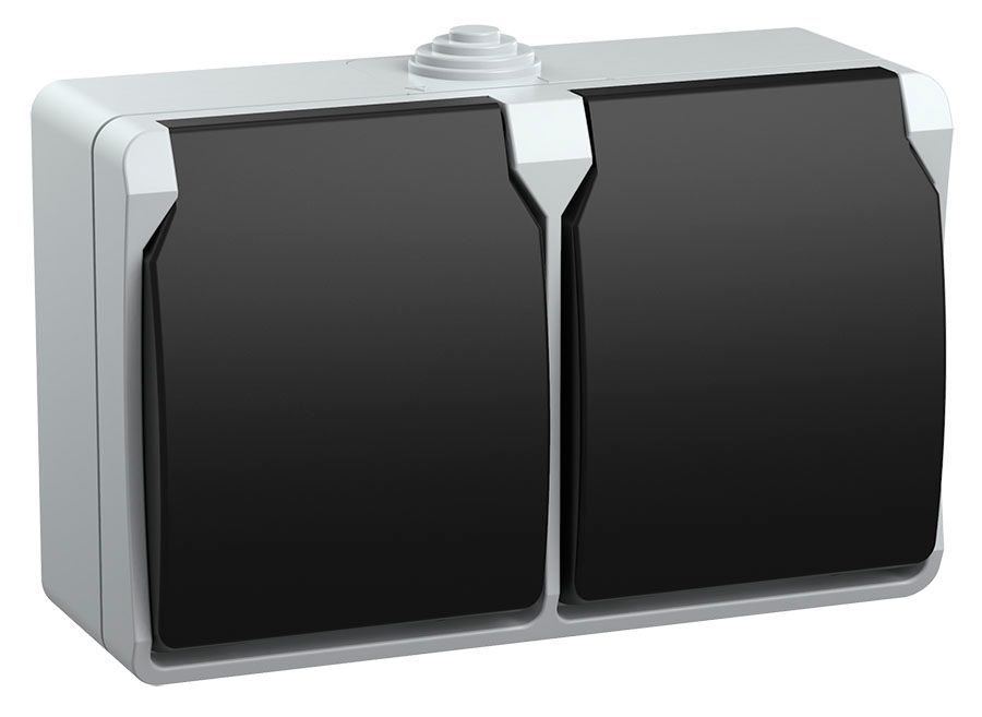 ФОРС Розетка 2-местная с заземлением для открытой установки 16А IP54 РСб22-3-ФСр серый IEK