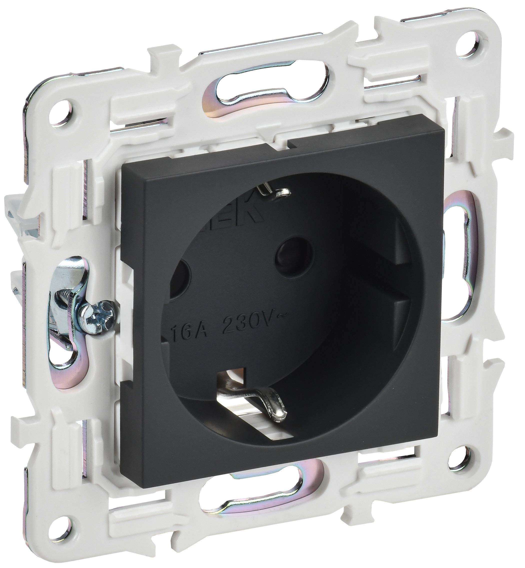 SKANDY Розетка с заземлением с защитными шторками 16А безвинтовое крепление SK-R06G графит IEK