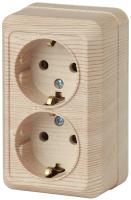 2-204-11 Intro Розетка 2х2P+E Schuko, 16А-250В, IP20, ОУ, Quadro, сосна (10/100/1400)