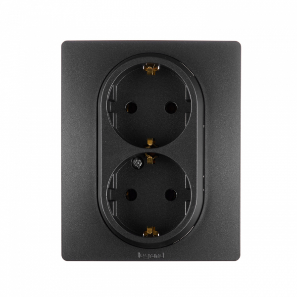 Legrand Etika Антрацит Розетка 2-ая с/з  винт. клеммы  16А  250 В