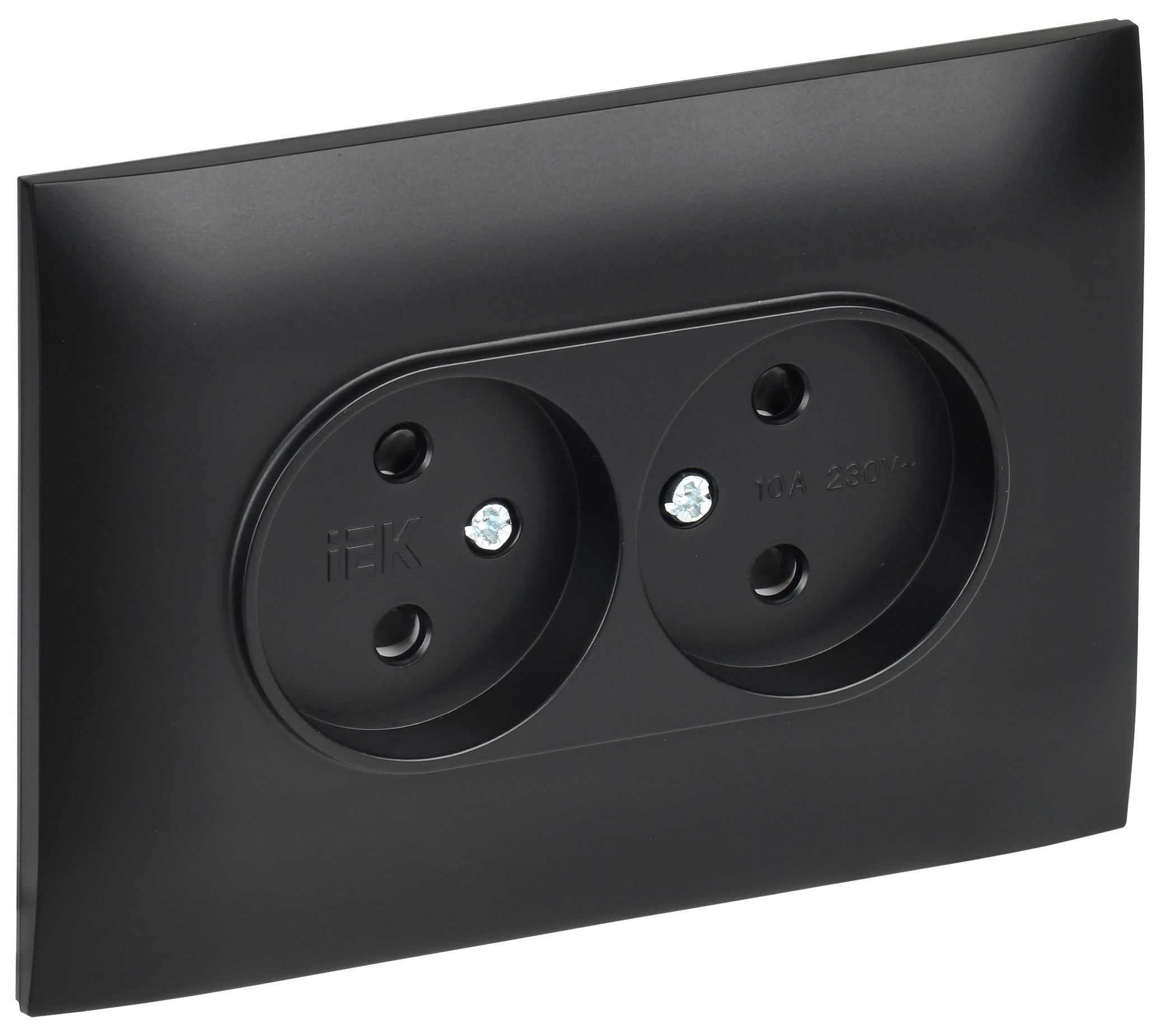 SKANDY Розетка 2-местная без заземления с защитными шторками 10А в сборе SK-R09Bl черный IEK