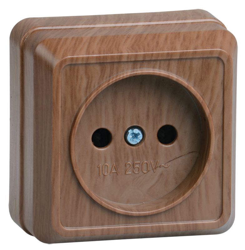Розетка 1-местная для открытой установки РС20-2-ОД без заземляющего контакта 10А ОКТАВА дуб IEK