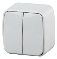 3-104-01 Intro Выключатель двойной, 10А-250В, IP20, ОУ, Polo, белый (18/360/4320)