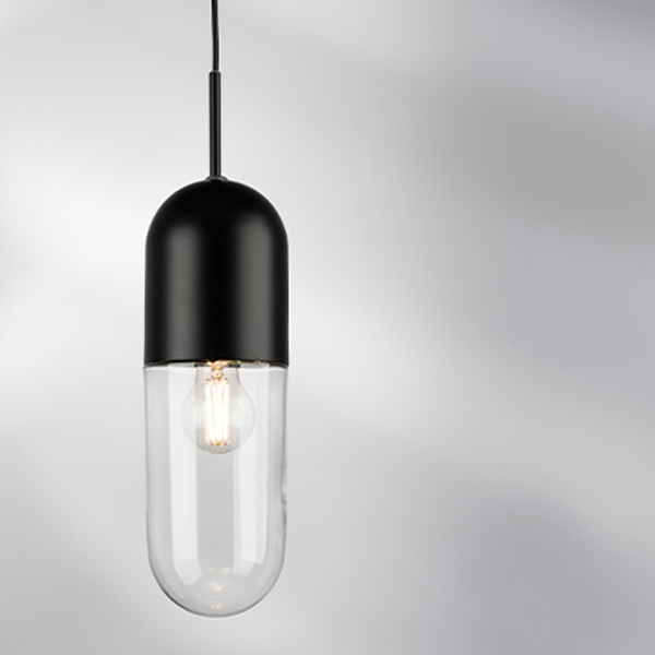 690017 Люстра RAMO 1х40W E27 ЧЕРНЫЙ МАТОВЫЙ/ПРОЗРАЧНЫЙ