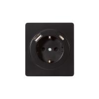 Розетка ROUND 1-ая с/з с/у з/ш 16А с USB A+C быстрой зарядки 5В/3А оникс KRANZ