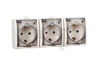 Розетка тройная 2Р+Е Schuko со шторками с крышкой полупр.  IP54  16А 250В  винт.зажим  S15A  слонова